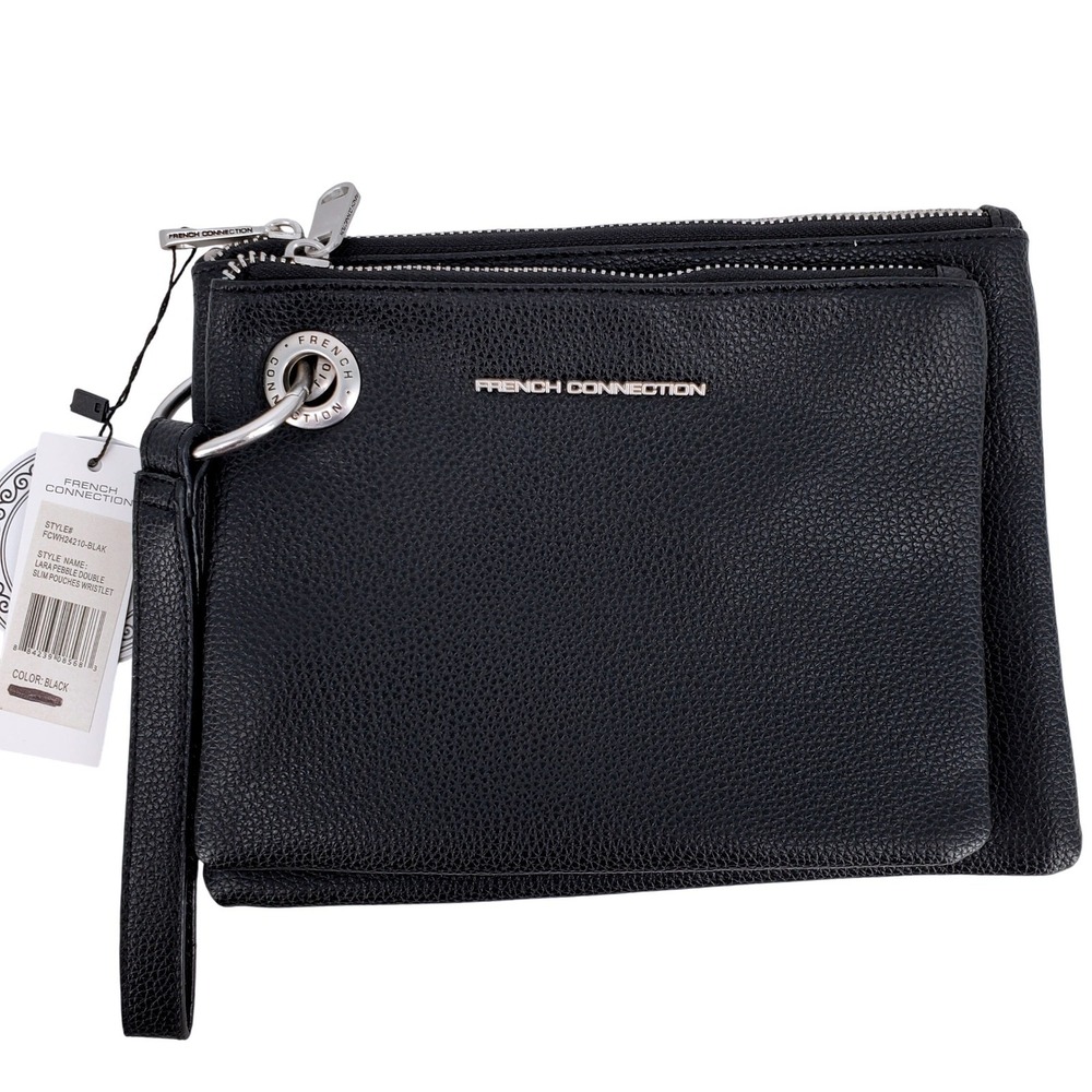 French Connection Lara‎ Pebble Double Slim Pouches Wristlet Black FCWH24210-BLAK